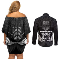 New Zealand Silver Fern Rugby Couples Matching Off Shoulder Short Dress and Long Sleeve Button Shirt Haka Dance With Aotearoa Maori Pattern LT14 - Polynesian Pride