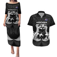 New Zealand Silver Fern Rugby Couples Matching Puletasi and Hawaiian Shirt Haka Dance With Aotearoa Maori Pattern LT14 Black - Polynesian Pride