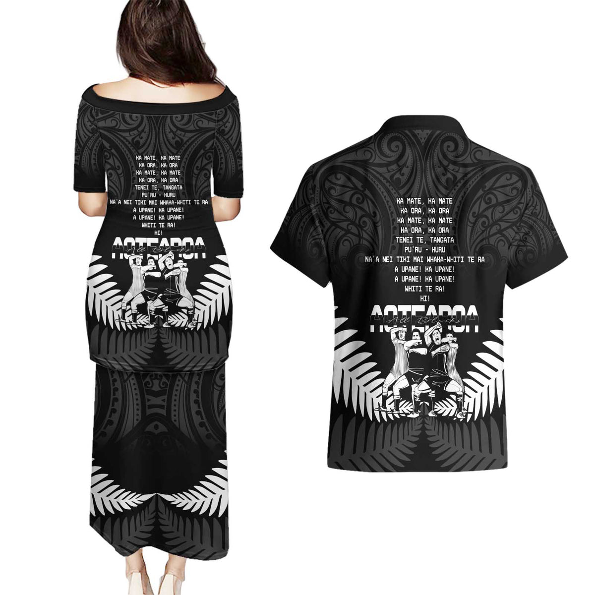New Zealand Silver Fern Rugby Couples Matching Puletasi and Hawaiian Shirt Haka Dance With Aotearoa Maori Pattern LT14 - Polynesian Pride