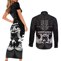 New Zealand Silver Fern Rugby Couples Matching Short Sleeve Bodycon Dress and Long Sleeve Button Shirt Haka Dance With Aotearoa Maori Pattern LT14 - Polynesian Pride