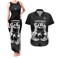 New Zealand Silver Fern Rugby Couples Matching Tank Maxi Dress and Hawaiian Shirt Haka Dance With Aotearoa Maori Pattern LT14 Black - Polynesian Pride
