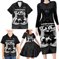 New Zealand Silver Fern Rugby Family Matching Long Sleeve Bodycon Dress and Hawaiian Shirt Haka Dance With Aotearoa Maori Pattern