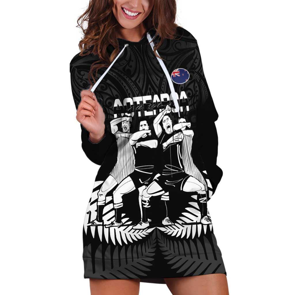 New Zealand Silver Fern Rugby Hoodie Dress Haka Dance With Aotearoa Maori Pattern LT14 Black - Polynesian Pride