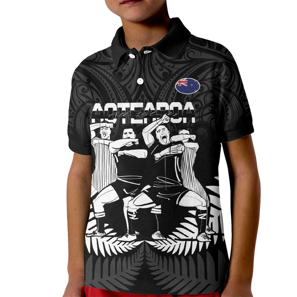 New Zealand Silver Fern Rugby Kid Polo Shirt Haka Dance With Aotearoa Maori Pattern LT14 Kid Black - Polynesian Pride
