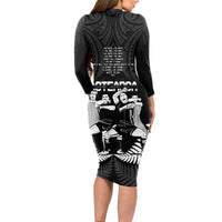New Zealand Silver Fern Rugby Long Sleeve Bodycon Dress Haka Dance With Aotearoa Maori Pattern LT14 - Polynesian Pride