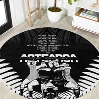 New Zealand Silver Fern Rugby Round Carpet Haka Dance With Aotearoa Maori Pattern LT14 Black - Polynesian Pride
