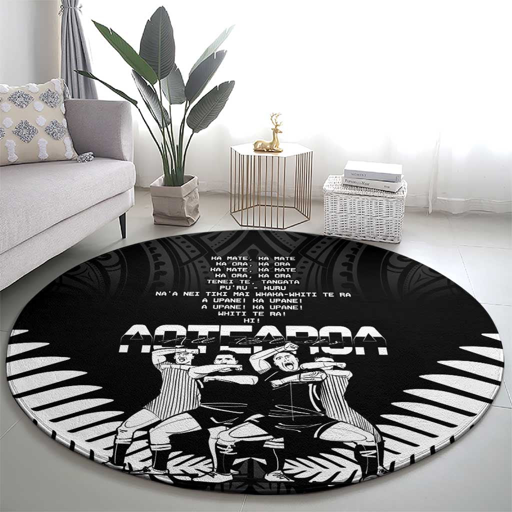 New Zealand Silver Fern Rugby Round Carpet Haka Dance With Aotearoa Maori Pattern LT14 - Polynesian Pride