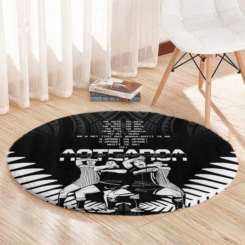 New Zealand Silver Fern Rugby Round Carpet Haka Dance With Aotearoa Maori Pattern LT14 - Polynesian Pride