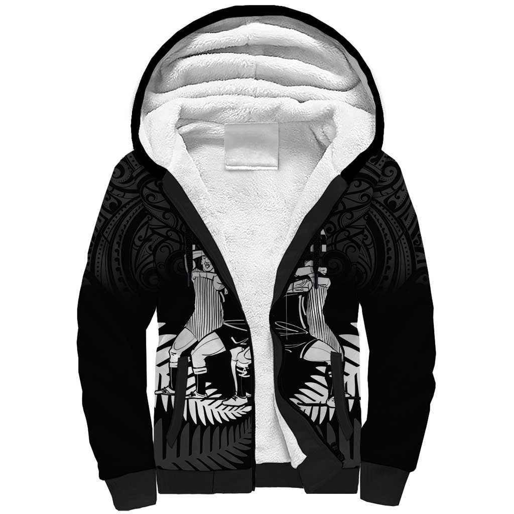 New Zealand Silver Fern Rugby Sherpa Hoodie Haka Dance With Aotearoa Maori Pattern LT14 Unisex Black - Polynesian Pride