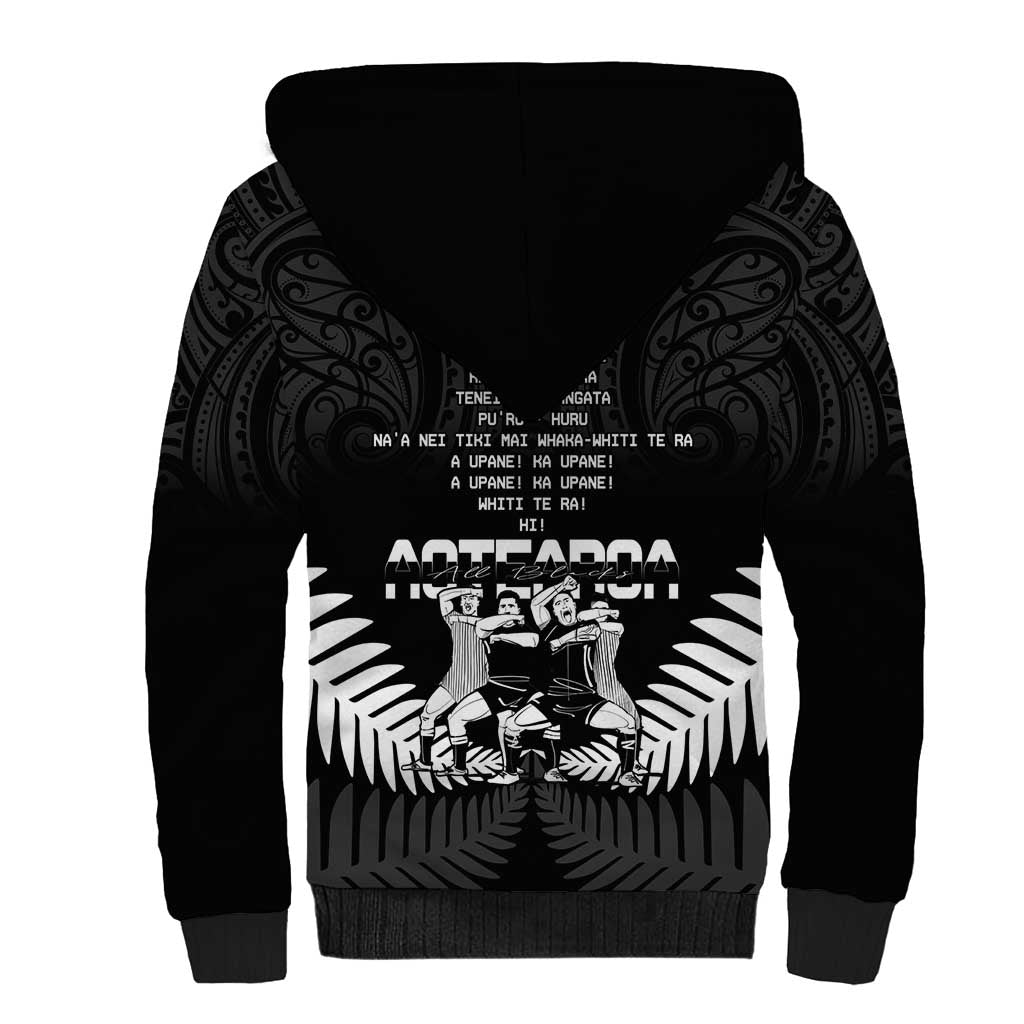 New Zealand Silver Fern Rugby Sherpa Hoodie Haka Dance With Aotearoa Maori Pattern LT14 - Polynesian Pride