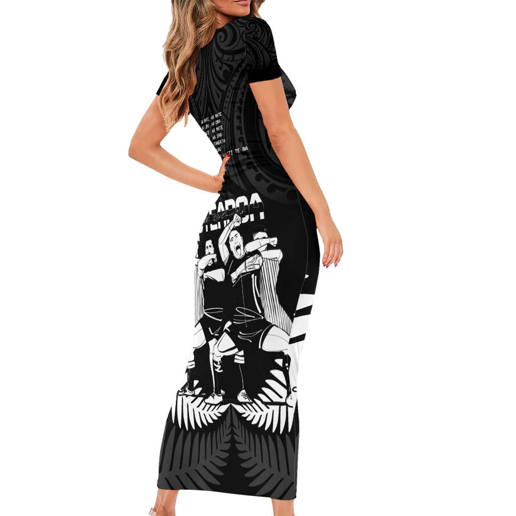New Zealand Silver Fern Rugby Short Sleeve Bodycon Dress Haka Dance With Aotearoa Maori Pattern LT14 - Polynesian Pride