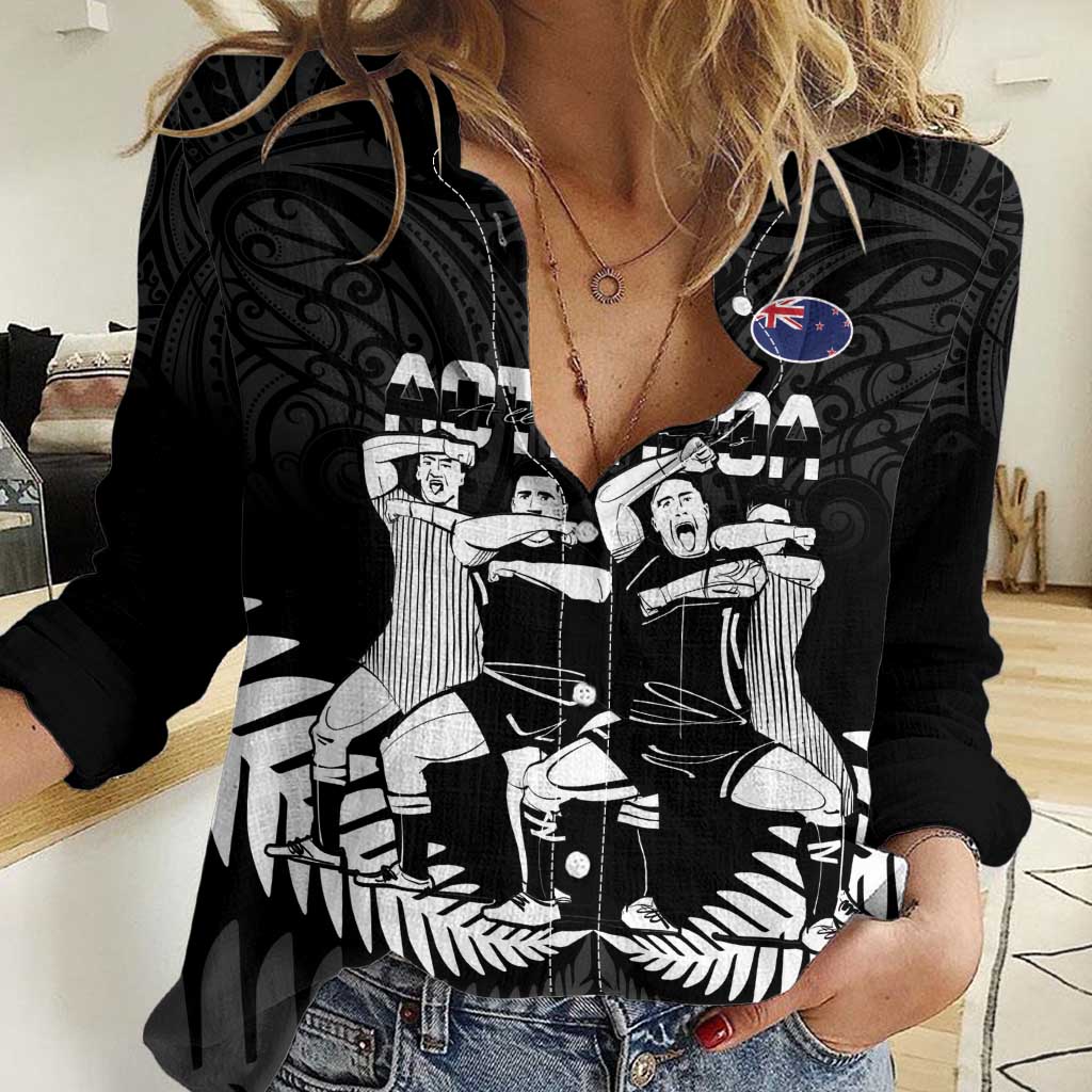 New Zealand Silver Fern Rugby Women Casual Shirt Haka Dance With Aotearoa Maori Pattern LT14 Female Black - Polynesian Pride