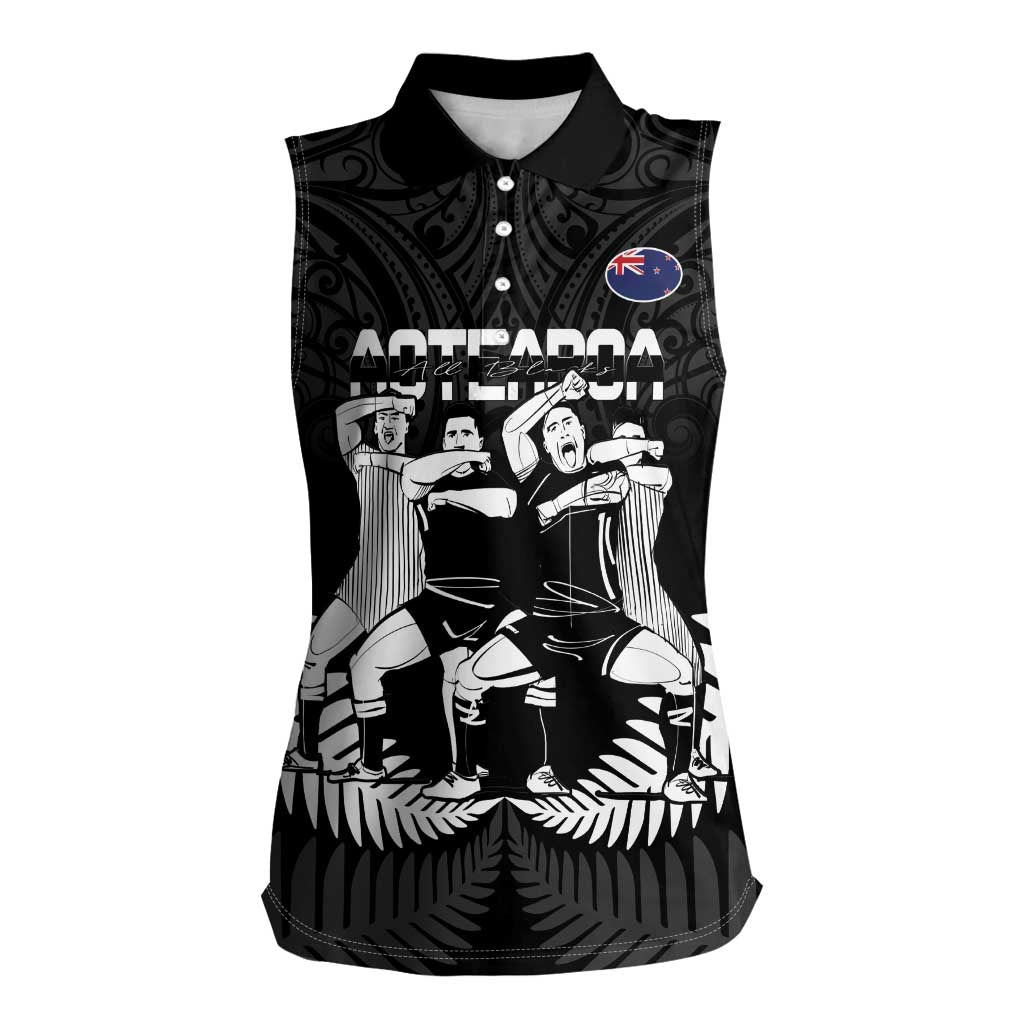 New Zealand Silver Fern Rugby Women Sleeveless Polo Shirt Haka Dance With Aotearoa Maori Pattern LT14 Female Black - Polynesian Pride