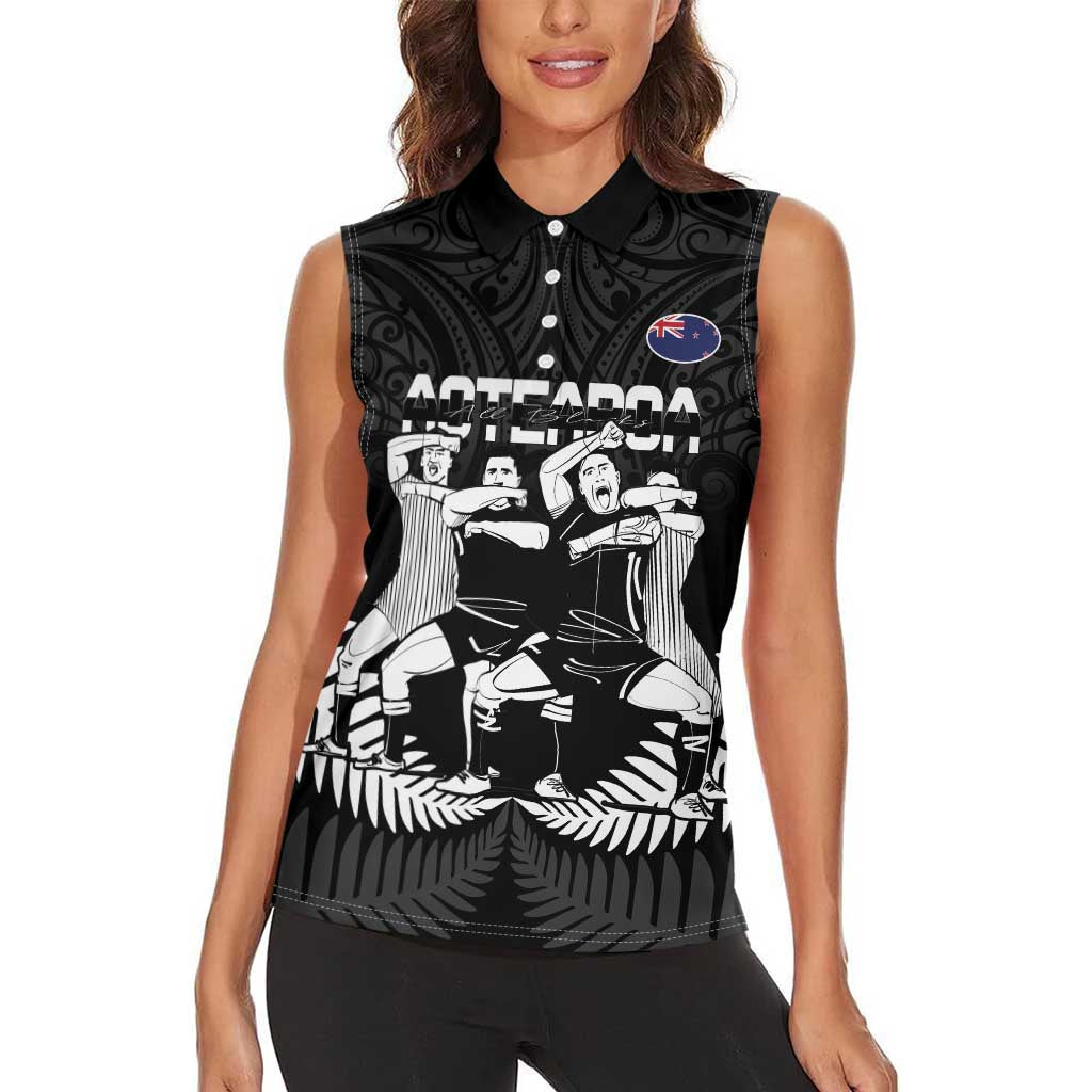 New Zealand Silver Fern Rugby Women Sleeveless Polo Shirt Haka Dance With Aotearoa Maori Pattern LT14 - Polynesian Pride