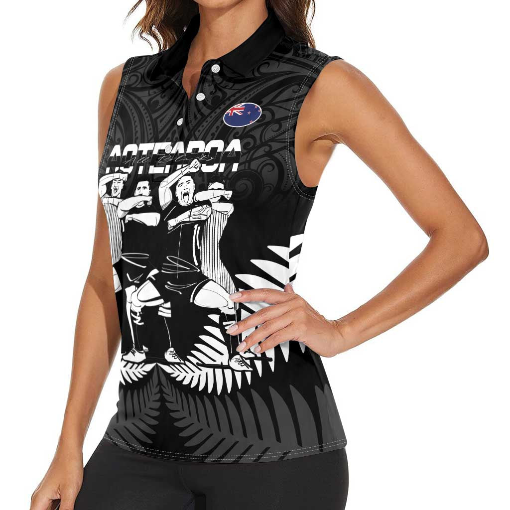 New Zealand Silver Fern Rugby Women Sleeveless Polo Shirt Haka Dance With Aotearoa Maori Pattern LT14 - Polynesian Pride