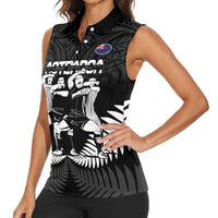 New Zealand Silver Fern Rugby Women Sleeveless Polo Shirt Haka Dance With Aotearoa Maori Pattern LT14 - Polynesian Pride