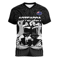 New Zealand Silver Fern Rugby Women V-Neck T-Shirt Haka Dance With Aotearoa Maori Pattern LT14 Female Black - Polynesian Pride