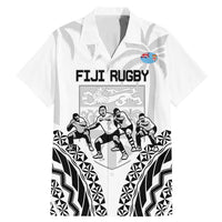 Fiji Tapa Rugby Family Matching Mermaid Dress and Hawaiian Shirt Cibi Dance With Fijian Pattern LT14 Dad's Shirt - Short Sleeve White - Polynesian Pride