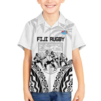 Fiji Tapa Rugby Family Matching Off The Shoulder Long Sleeve Dress and Hawaiian Shirt Cibi Dance With Fijian Pattern LT14 Son's Shirt White - Polynesian Pride