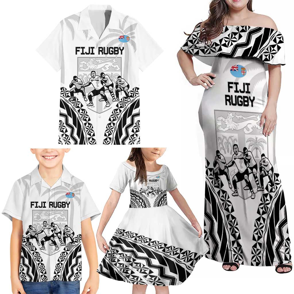 Fiji Tapa Rugby Family Matching Off Shoulder Maxi Dress and Hawaiian Shirt Cibi Dance With Fijian Pattern LT14 - Polynesian Pride