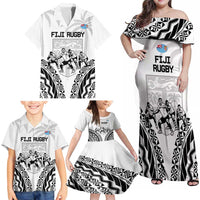 Fiji Tapa Rugby Family Matching Off Shoulder Maxi Dress and Hawaiian Shirt Cibi Dance With Fijian Pattern LT14 - Polynesian Pride