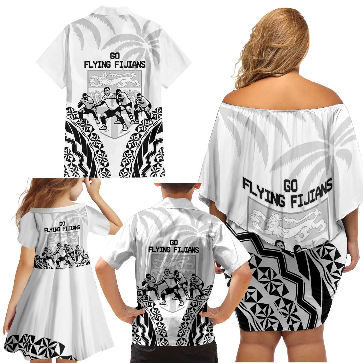 Fiji Tapa Rugby Family Matching Off Shoulder Short Dress and Hawaiian Shirt Cibi Dance With Fijian Pattern LT14 - Polynesian Pride