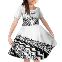Fiji Tapa Rugby Family Matching Puletasi and Hawaiian Shirt Cibi Dance With Fijian Pattern LT14 Daughter's Dress White - Polynesian Pride