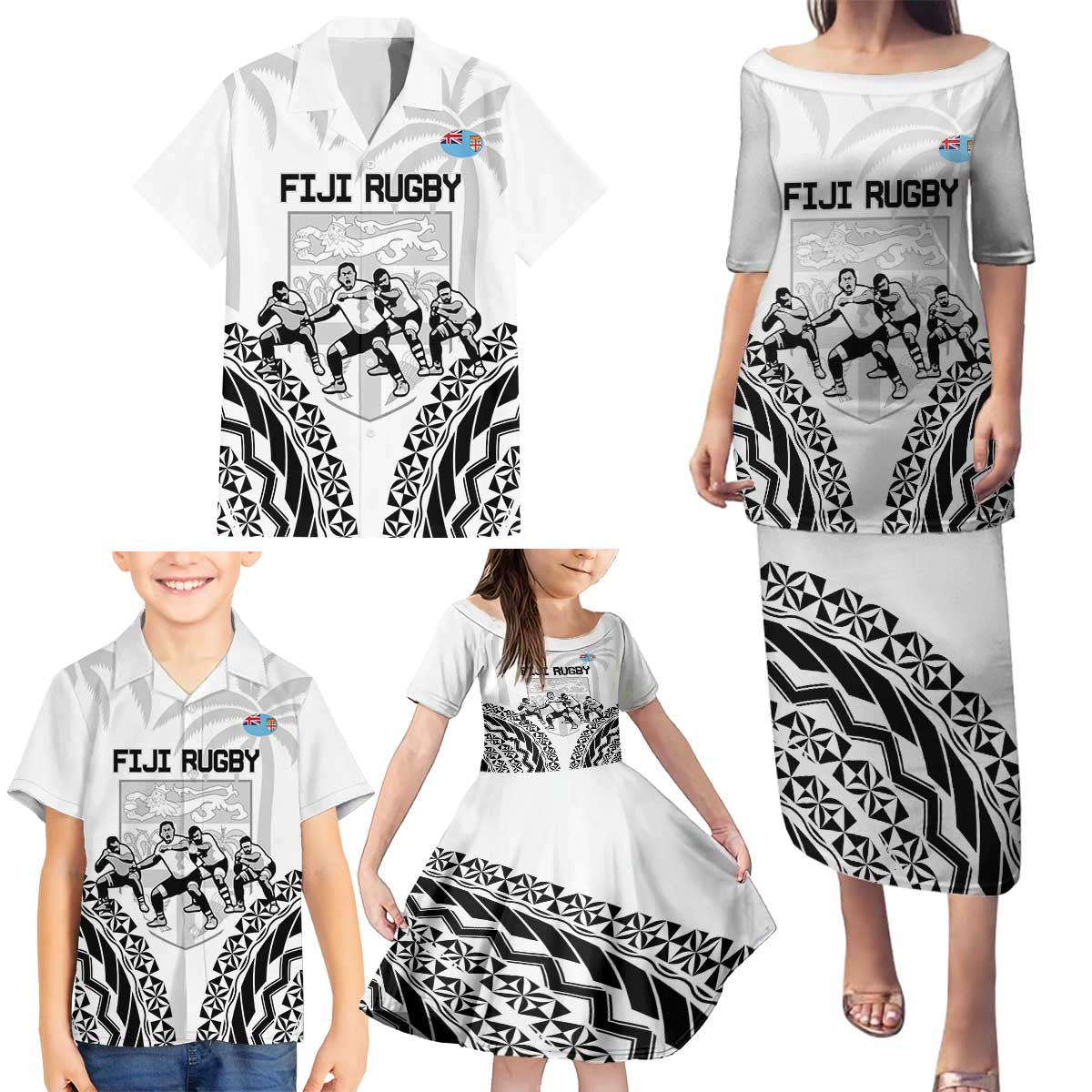 Fiji Tapa Rugby Family Matching Puletasi and Hawaiian Shirt Cibi Dance With Fijian Pattern LT14 - Polynesian Pride
