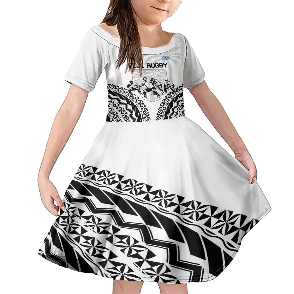 Fiji Tapa Rugby Family Matching Summer Maxi Dress and Hawaiian Shirt Cibi Dance With Fijian Pattern LT14 Daughter's Dress White - Polynesian Pride