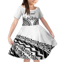 Fiji Tapa Rugby Family Matching Summer Maxi Dress and Hawaiian Shirt Cibi Dance With Fijian Pattern LT14 Daughter's Dress White - Polynesian Pride