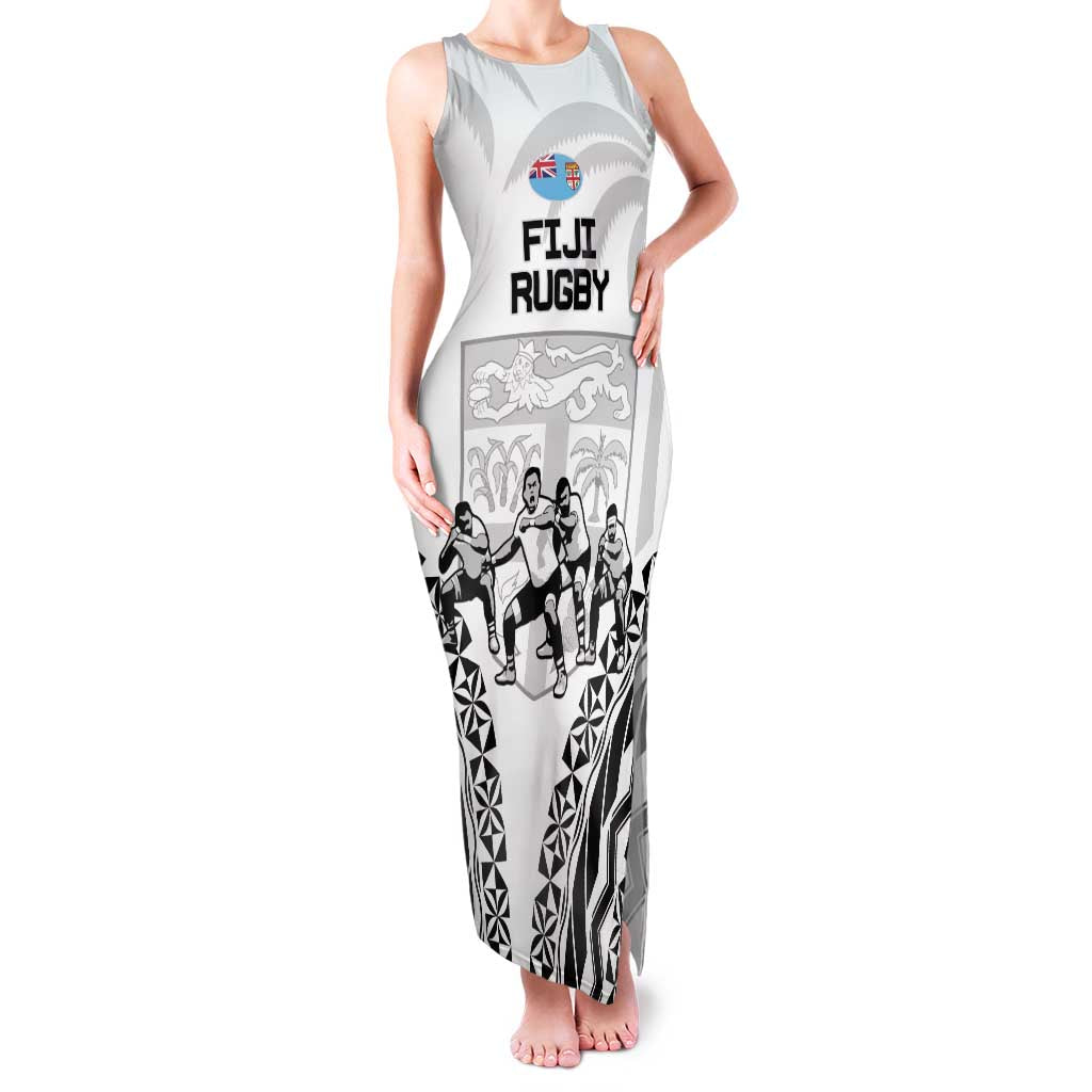 Fiji Tapa Rugby Family Matching Tank Maxi Dress and Hawaiian Shirt Cibi Dance With Fijian Pattern LT14 Mom's Dress White - Polynesian Pride
