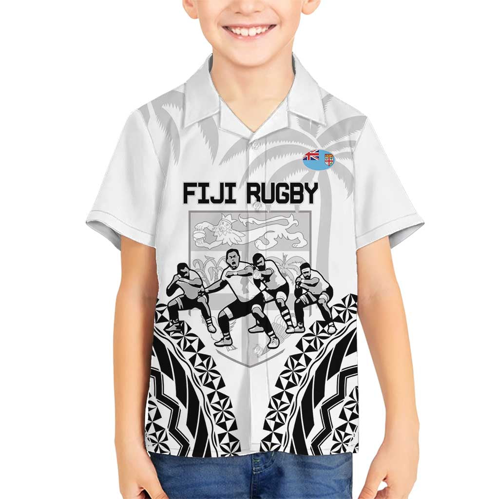Fiji Tapa Rugby Family Matching Tank Maxi Dress and Hawaiian Shirt Cibi Dance With Fijian Pattern LT14 Son's Shirt White - Polynesian Pride