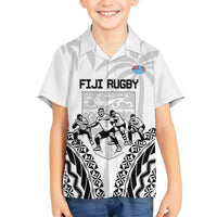 Fiji Tapa Rugby Family Matching Tank Maxi Dress and Hawaiian Shirt Cibi Dance With Fijian Pattern LT14 Son's Shirt White - Polynesian Pride