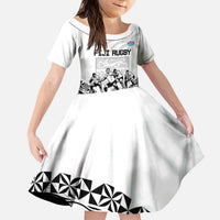 Fiji Tapa Rugby Kid Short Sleeve Dress Cibi Dance With Fijian Pattern LT14 KID White - Polynesian Pride