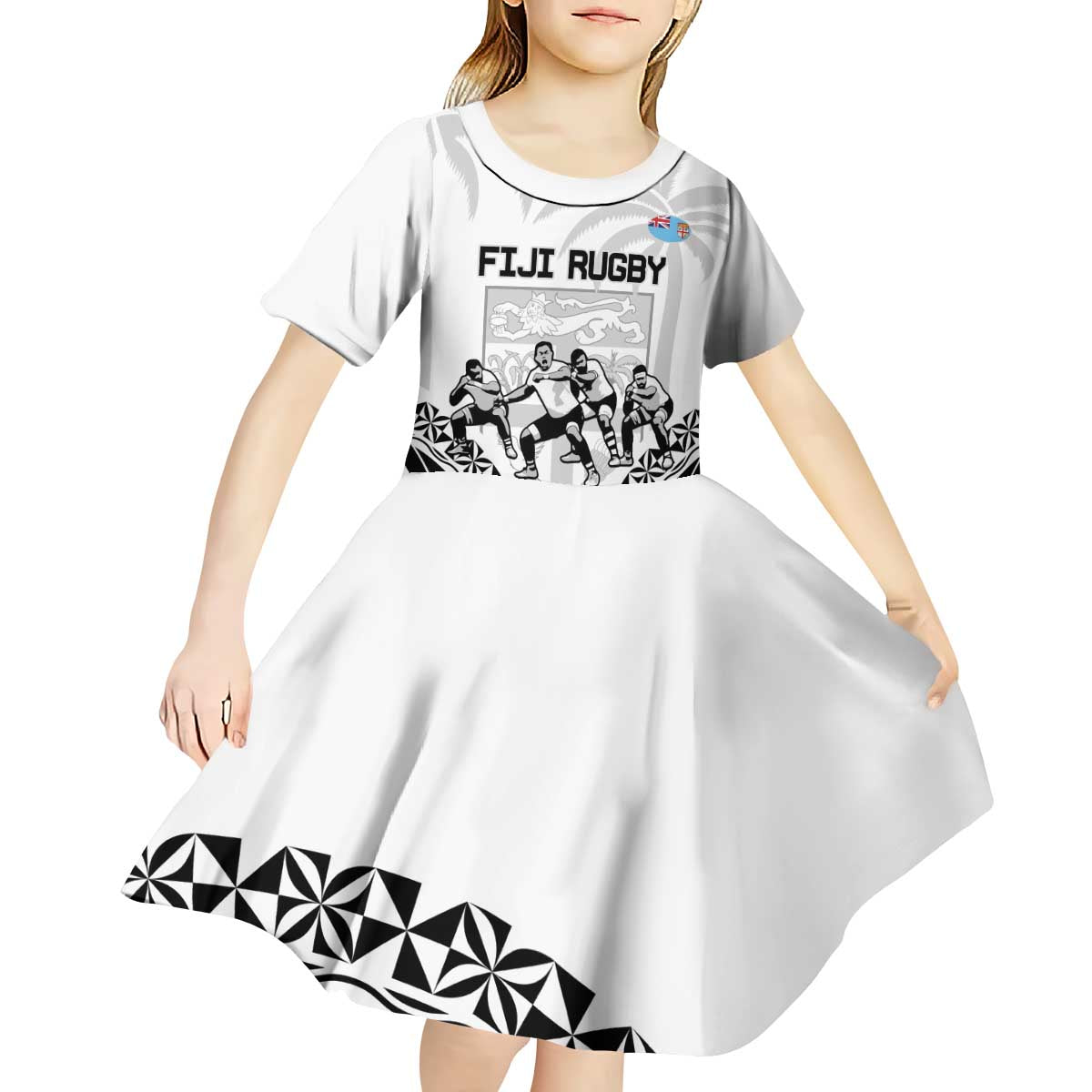 Fiji Tapa Rugby Kid Short Sleeve Dress Cibi Dance With Fijian Pattern LT14 - Polynesian Pride
