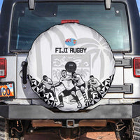 Fiji Tapa Rugby Spare Tire Cover Cibi Dance With Fijian Pattern LT14 White - Polynesian Pride