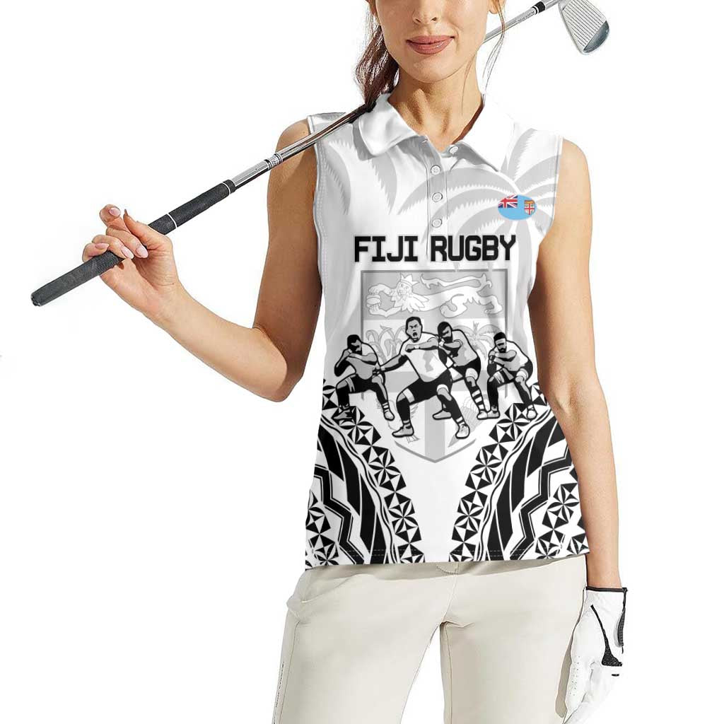 Fiji Tapa Rugby Women Sleeveless Polo Shirt Cibi Dance With Fijian Pattern