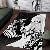 New Zealand And Fiji Tapa Rugby Area Rug Haka Dance Mix Cibi Dance Together LT14 Black - Polynesian Pride