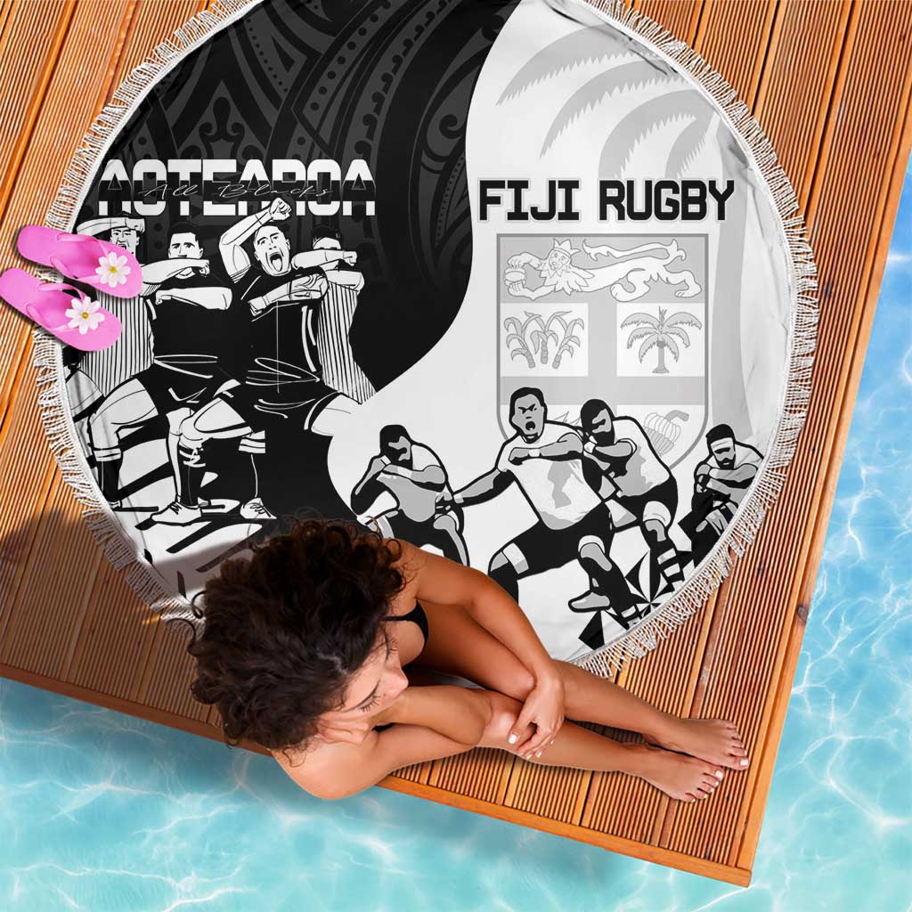 New Zealand And Fiji Tapa Rugby Beach Blanket Haka Dance Mix Cibi Dance Together LT14 - Polynesian Pride