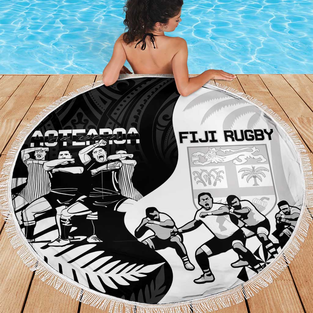 New Zealand And Fiji Tapa Rugby Beach Blanket Haka Dance Mix Cibi Dance Together LT14 - Polynesian Pride