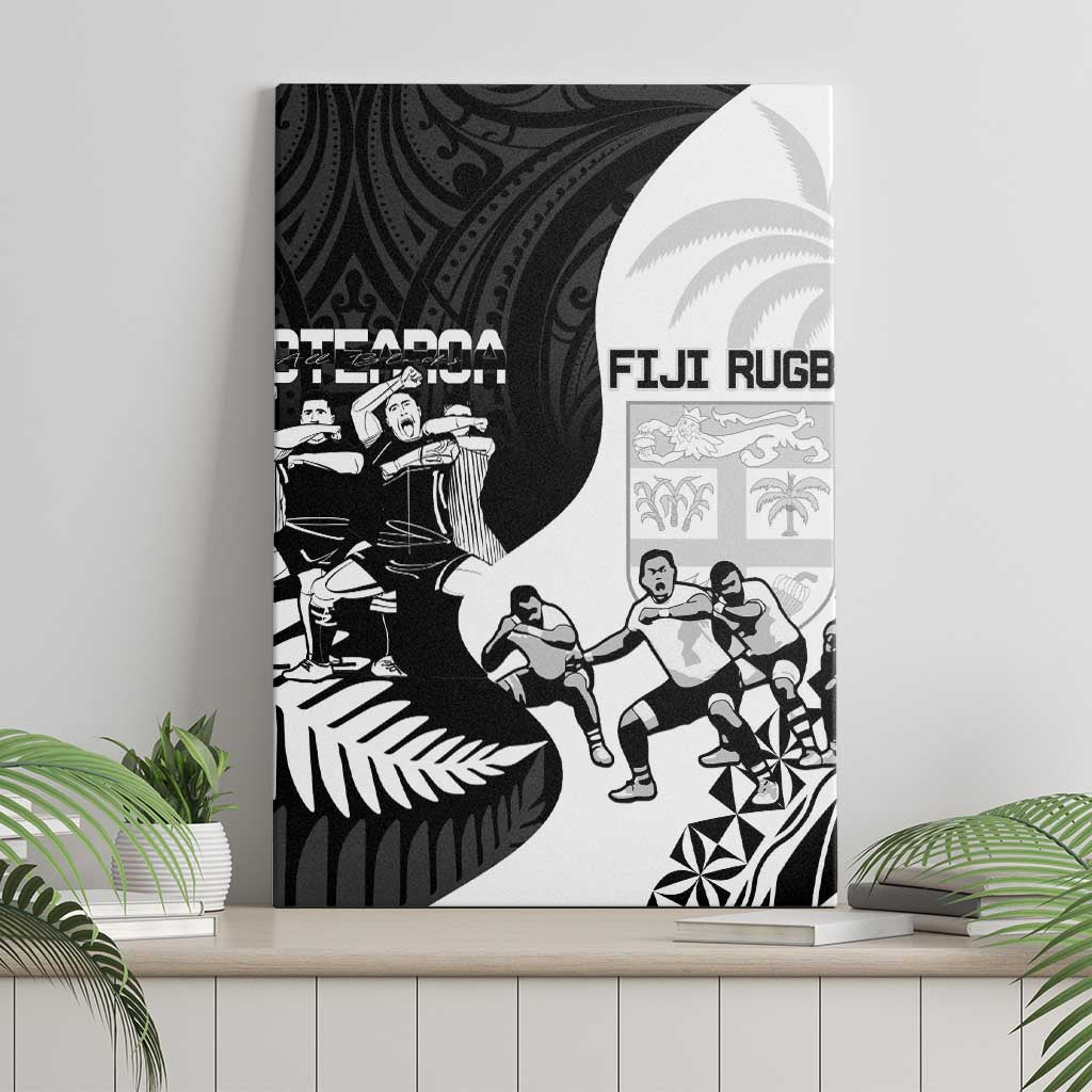New Zealand And Fiji Tapa Rugby Canvas Wall Art Haka Dance Mix Cibi Dance Together LT14 - Polynesian Pride