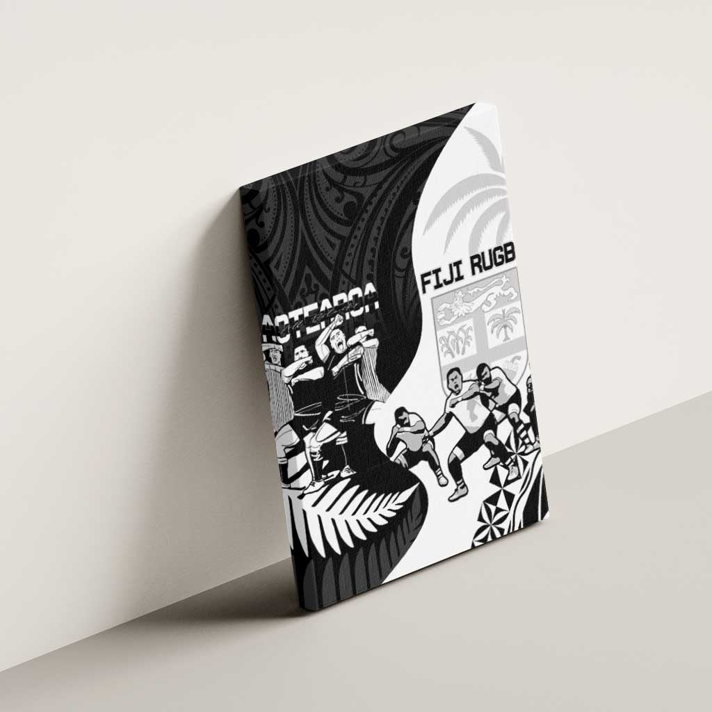 New Zealand And Fiji Tapa Rugby Canvas Wall Art Haka Dance Mix Cibi Dance Together LT14 - Polynesian Pride