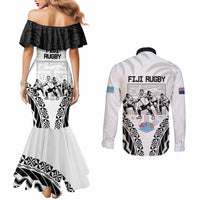 New Zealand And Fiji Tapa Rugby Couples Matching Mermaid Dress and Long Sleeve Button Shirt Haka Dance Mix Cibi Dance Together LT14 - Polynesian Pride