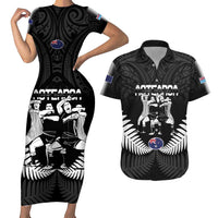 New Zealand And Fiji Tapa Rugby Couples Matching Short Sleeve Bodycon Dress and Hawaiian Shirt Haka Dance Mix Cibi Dance Together LT14 Black - Polynesian Pride