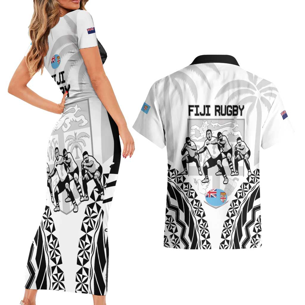 New Zealand And Fiji Tapa Rugby Couples Matching Short Sleeve Bodycon Dress and Hawaiian Shirt Haka Dance Mix Cibi Dance Together LT14 - Polynesian Pride