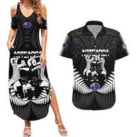 New Zealand And Fiji Tapa Rugby Couples Matching Summer Maxi Dress and Hawaiian Shirt Haka Dance Mix Cibi Dance Together LT14 Black - Polynesian Pride