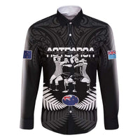 New Zealand And Fiji Tapa Rugby Family Matching Long Sleeve Bodycon Dress and Hawaiian Shirt Haka Dance Mix Cibi Dance Together LT14 Dad's Shirt - Long Sleeve Black - Polynesian Pride