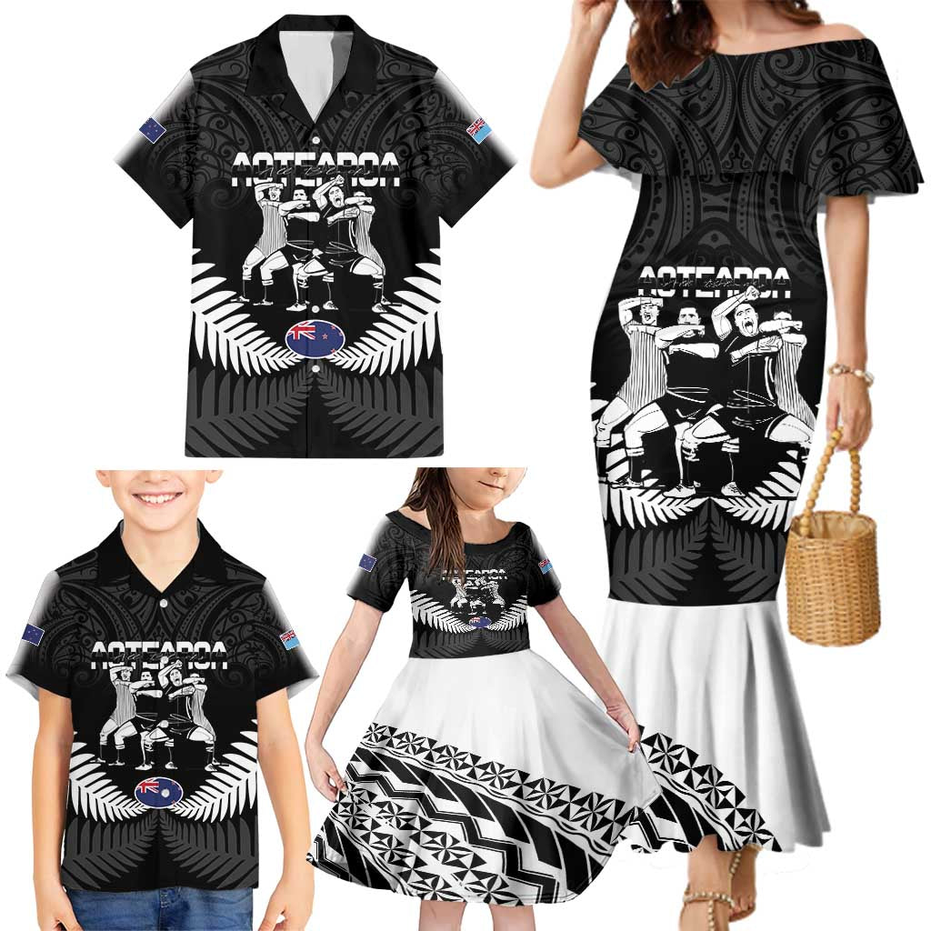 New Zealand And Fiji Tapa Rugby Family Matching Mermaid Dress and Hawaiian Shirt Haka Dance Mix Cibi Dance Together LT14 - Polynesian Pride