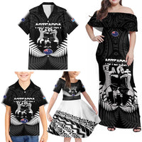 New Zealand And Fiji Tapa Rugby Family Matching Off Shoulder Maxi Dress and Hawaiian Shirt Haka Dance Mix Cibi Dance Together LT14 - Polynesian Pride