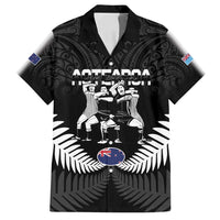 New Zealand And Fiji Tapa Rugby Family Matching Off Shoulder Maxi Dress and Hawaiian Shirt Haka Dance Mix Cibi Dance Together LT14 Dad's Shirt - Short Sleeve Black - Polynesian Pride